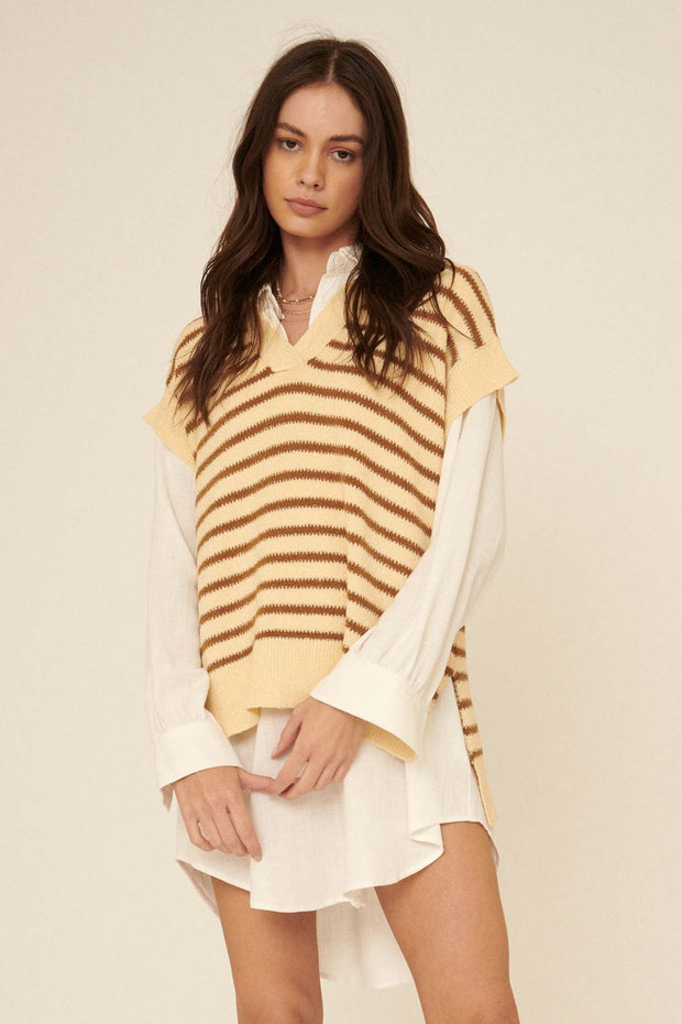 Pop Quiz Oversized Striped Sweater Vest - ShopPromesa