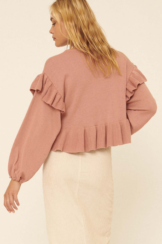 Long Weekend Ruffled Peasant-Sleeve Sweater - ShopPromesa