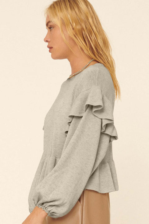 Long Weekend Ruffled Peasant-Sleeve Sweater - ShopPromesa
