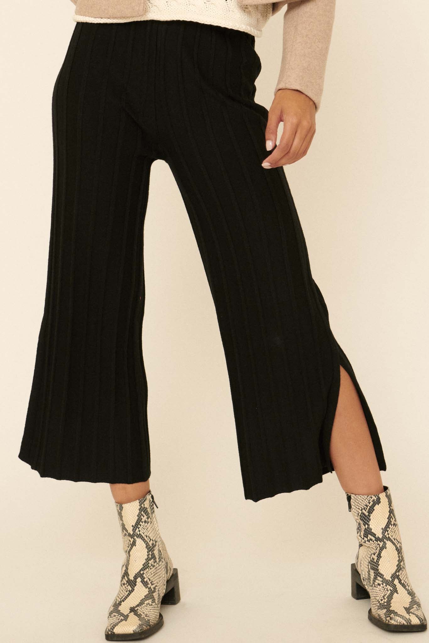 Day Tripper Ribbed Split-Leg Sweater Pants - ShopPromesa