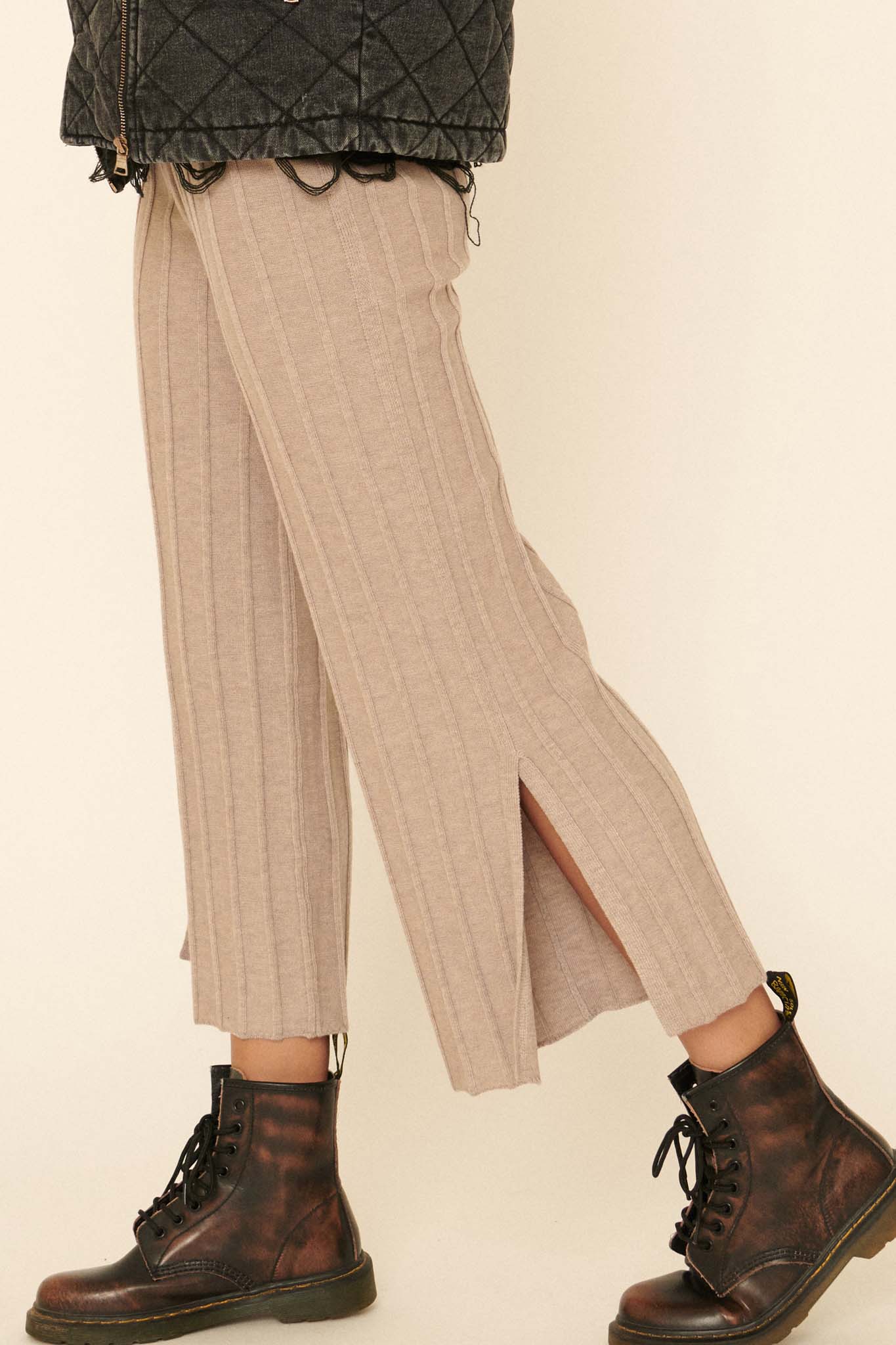 Day Tripper Ribbed Split-Leg Sweater Pants - ShopPromesa