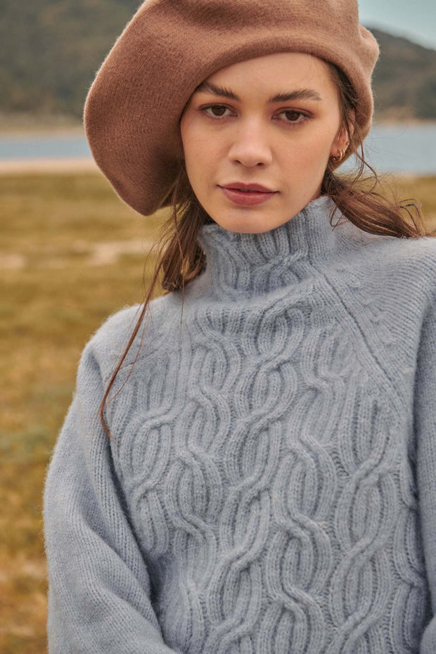 Double Helix Cable Knit Funnel Neck Sweater - ShopPromesa