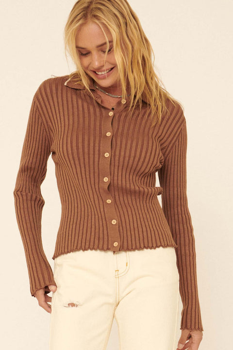 Best Self Button-Front Rib-Knit Sweater - ShopPromesa