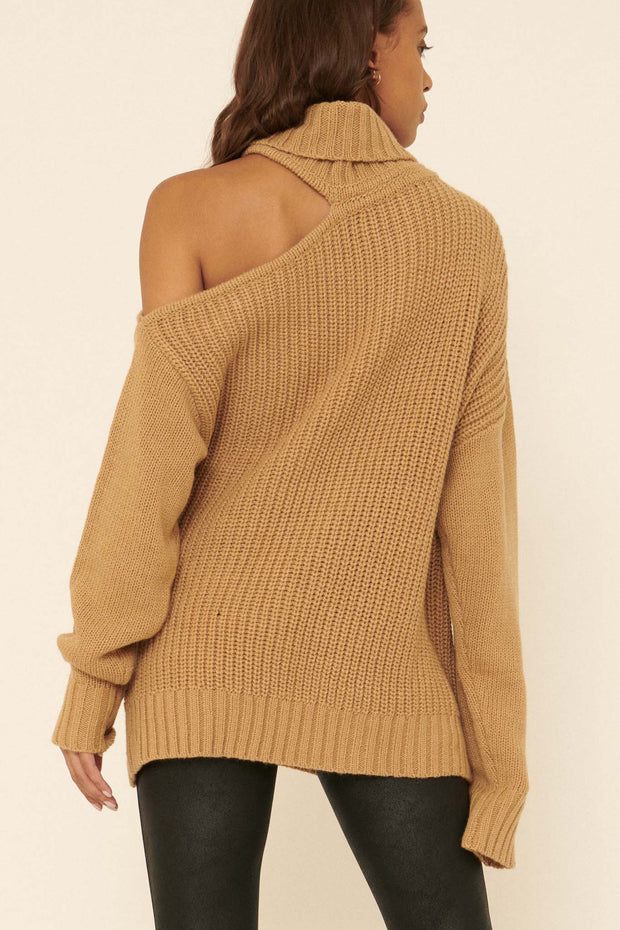 Peek Perfection Cold-Shoulder Cowl Neck Sweater - ShopPromesa