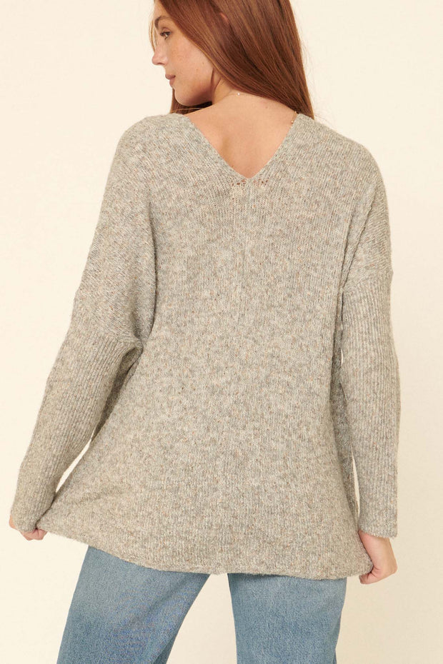 Inner Peace Oversized V-Neck Pocket Sweater - ShopPromesa