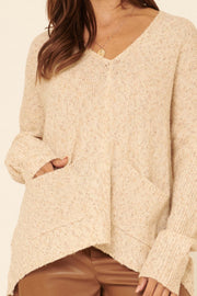 Inner Peace Oversized V-Neck Pocket Sweater - ShopPromesa