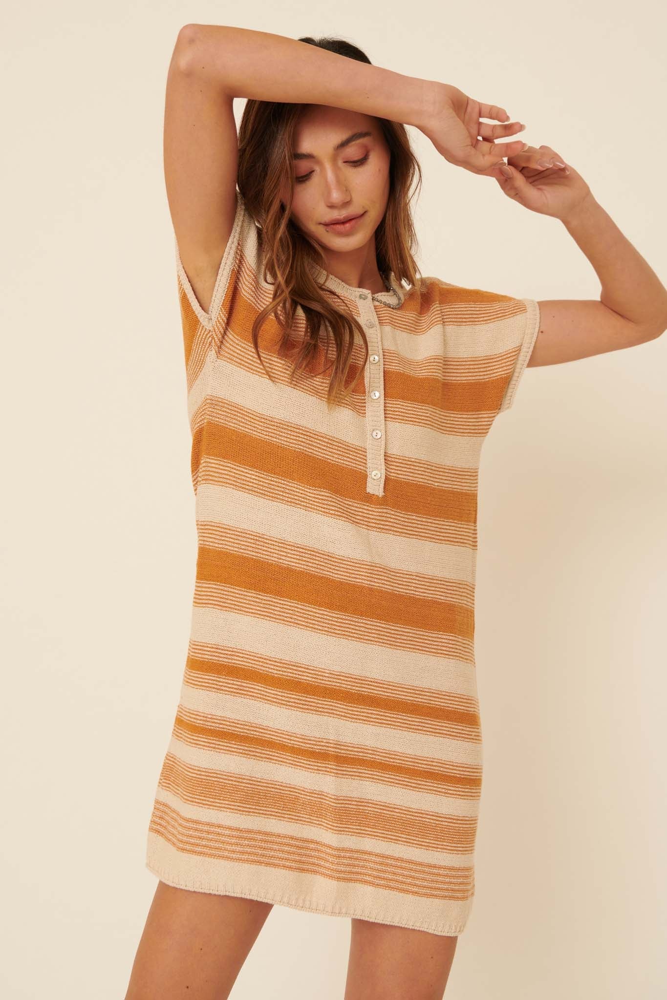 Raising the Bar Striped Short-Sleeve Sweater Dress - ShopPromesa