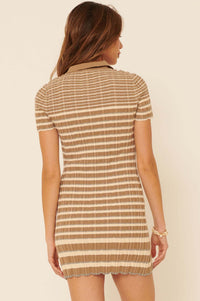 Good Sport Striped Rib-Knit Polo Mini Dress - ShopPromesa