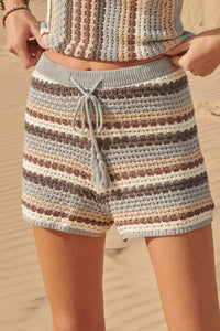 Make My Crochet Striped Crochet Drawst Shorts - ShopPromesa