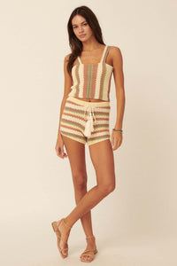 Make My Crochet Striped Crochet Drawst Shorts - ShopPromesa