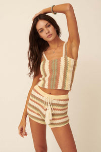 Make My Crochet Striped Crochet Drawst Shorts - ShopPromesa