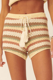 Make My Crochet Striped Crochet Drawst Shorts - ShopPromesa