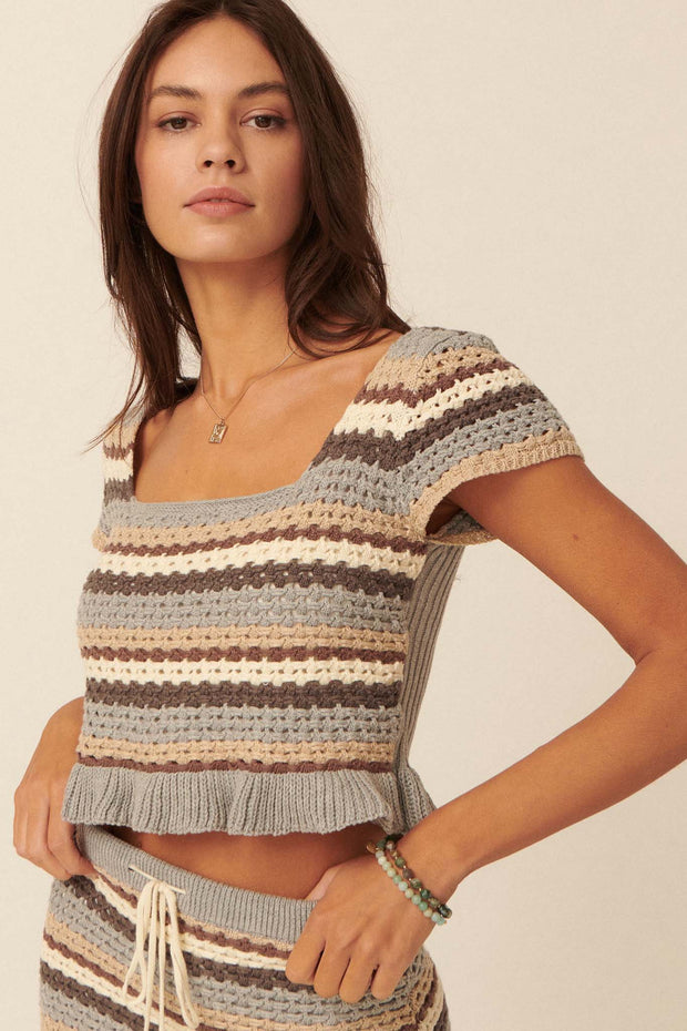 Hooked on a Feeling Striped Crochet Crop Top - ShopPromesa