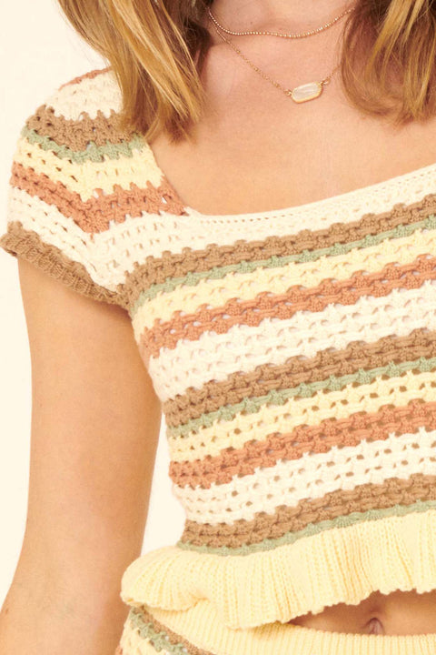 Hooked on a Feeling Striped Crochet Crop Top - ShopPromesa