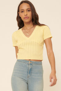 Keep It Simple Scalloped Eyelet Knit Crop Top - ShopPromesa