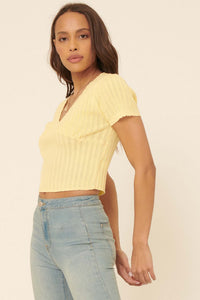 Keep It Simple Scalloped Eyelet Knit Crop Top - ShopPromesa