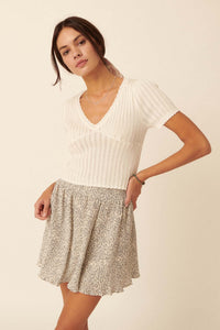 Keep It Simple Scalloped Eyelet Knit Crop Top - ShopPromesa