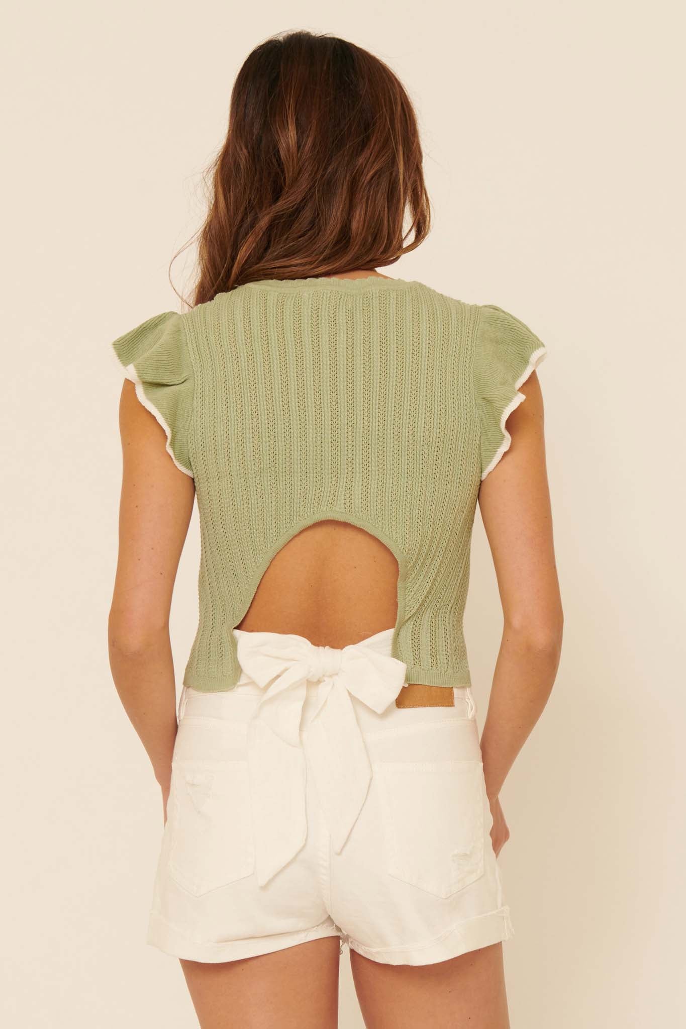 Back to Me Keyhole Tie-Back Pointelle Top - ShopPromesa