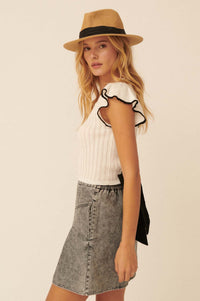 Back to Me Keyhole Tie-Back Pointelle Top - ShopPromesa