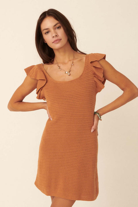 Absolutely Yes Ruffle-Sleeve Mini Sweater Dress - ShopPromesa