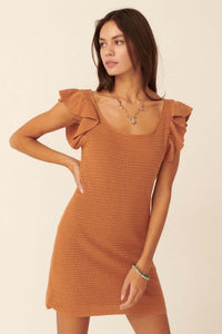 Absolutely Yes Ruffle-Sleeve Mini Sweater Dress - ShopPromesa