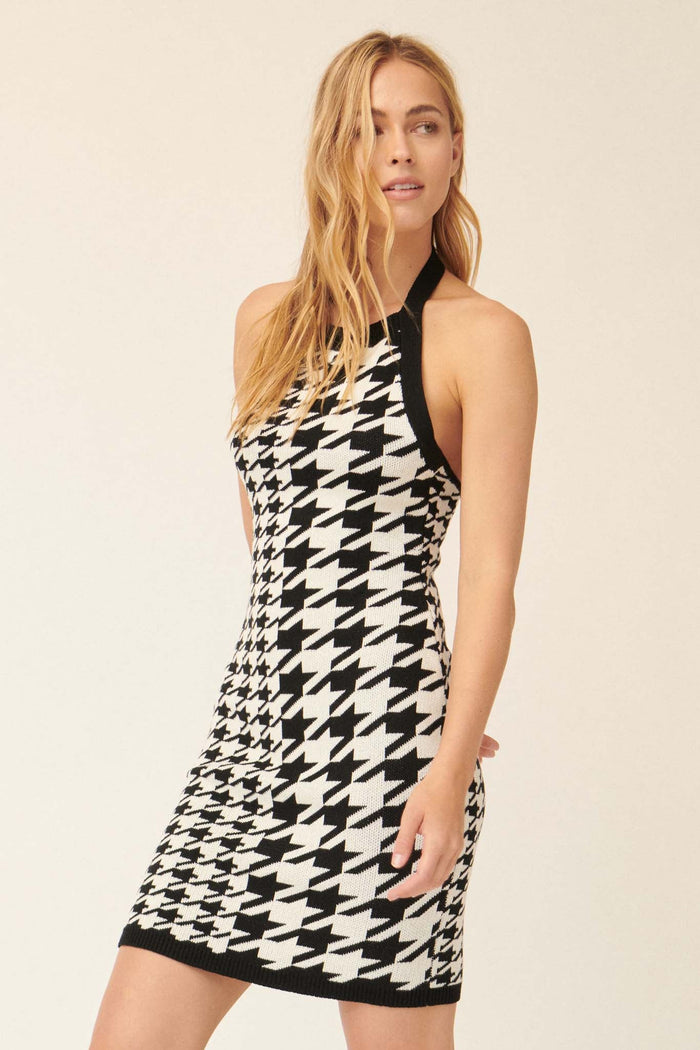 Mod World Houndstooth Halter Mini Dress - ShopPromesa