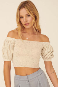 Earth Angel Off-Shoulder Puff-Sleeve Crop Top - ShopPromesa