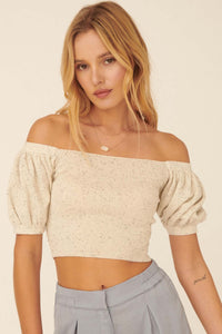 Earth Angel Off-Shoulder Puff-Sleeve Crop Top - ShopPromesa