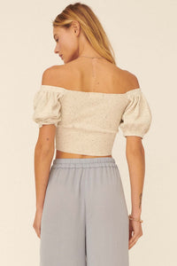 Earth Angel Off-Shoulder Puff-Sleeve Crop Top - ShopPromesa