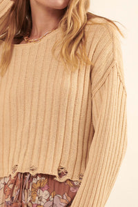 Beautifully Free Distressed Rib-Knit Sweater - ShopPromesa