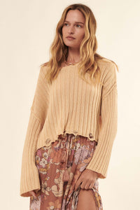 Beautifully Free Distressed Rib-Knit Sweater - ShopPromesa