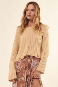 Beautifully Free Distressed Rib-Knit Sweater - ShopPromesa