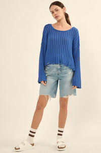 Mad Love Distressed Ribbed Knit Sweater - ShopPromesa