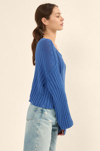 Mad Love Distressed Ribbed Knit Sweater - ShopPromesa