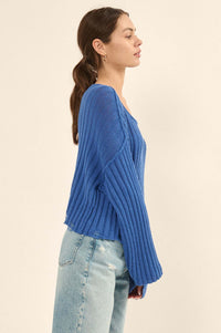 Mad Love Distressed Ribbed Knit Sweater - ShopPromesa