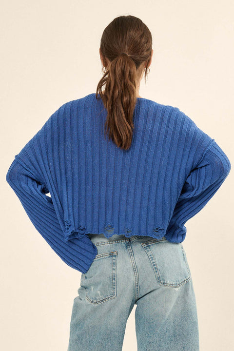 Mad Love Distressed Ribbed Knit Sweater - ShopPromesa