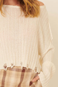 Beautifully Free Distressed Rib-Knit Sweater - ShopPromesa