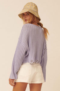 Beautifully Free Distressed Rib-Knit Sweater - ShopPromesa