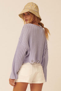 Beautifully Free Distressed Rib-Knit Sweater - ShopPromesa