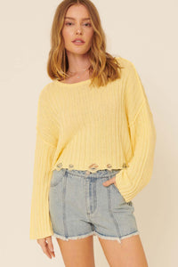 Beautifully Free Distressed Rib-Knit Sweater - ShopPromesa