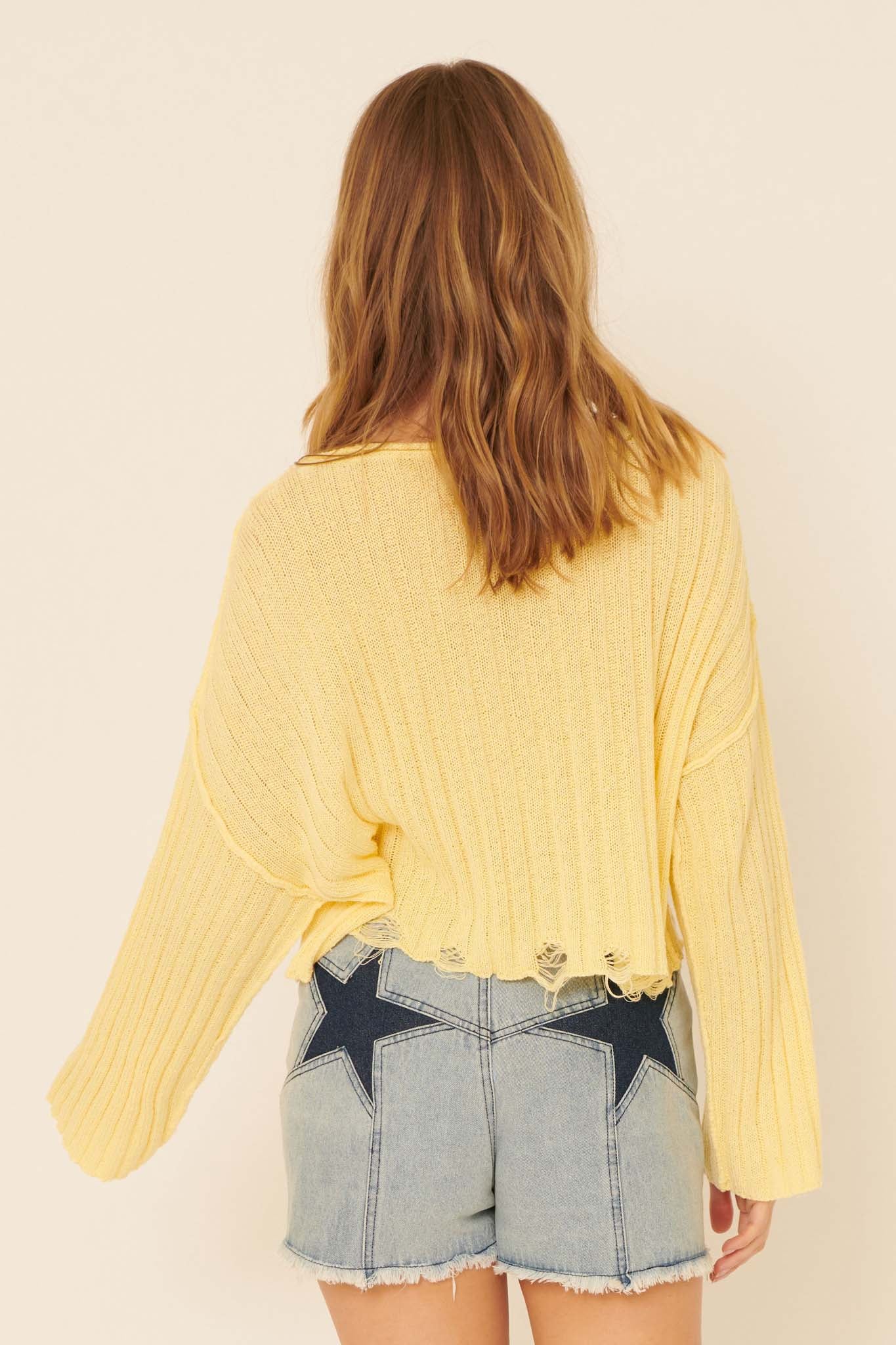 Beautifully Free Distressed Rib-Knit Sweater - ShopPromesa