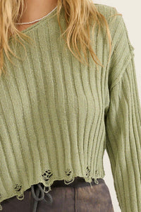 Beautifully Free Distressed Rib-Knit Sweater - ShopPromesa