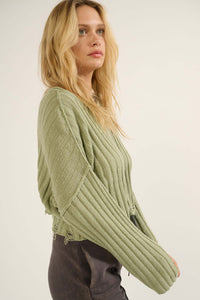 Beautifully Free Distressed Rib-Knit Sweater - ShopPromesa