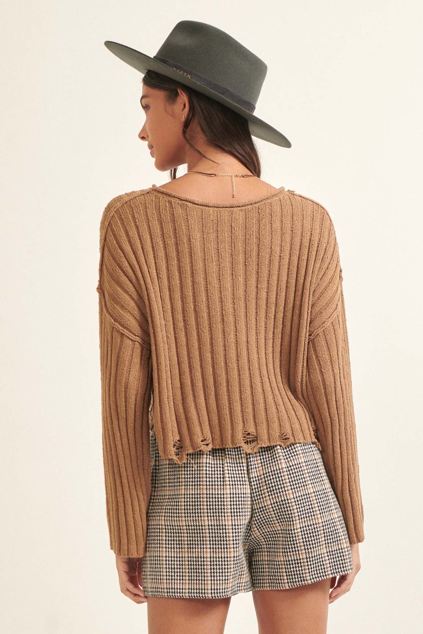 Beautifully Free Distressed Rib-Knit Sweater - ShopPromesa