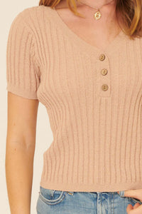 Better You Short-Sleeve Rib-Knit Henley Top - ShopPromesa