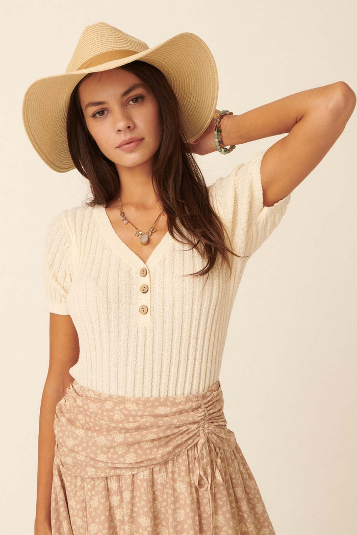 Better You Short-Sleeve Rib-Knit Henley Top - ShopPromesa