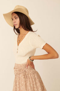 Better You Short-Sleeve Rib-Knit Henley Top - ShopPromesa