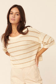 Candy Crush Striped Three-Quarter Sleeve Sweater - ShopPromesa