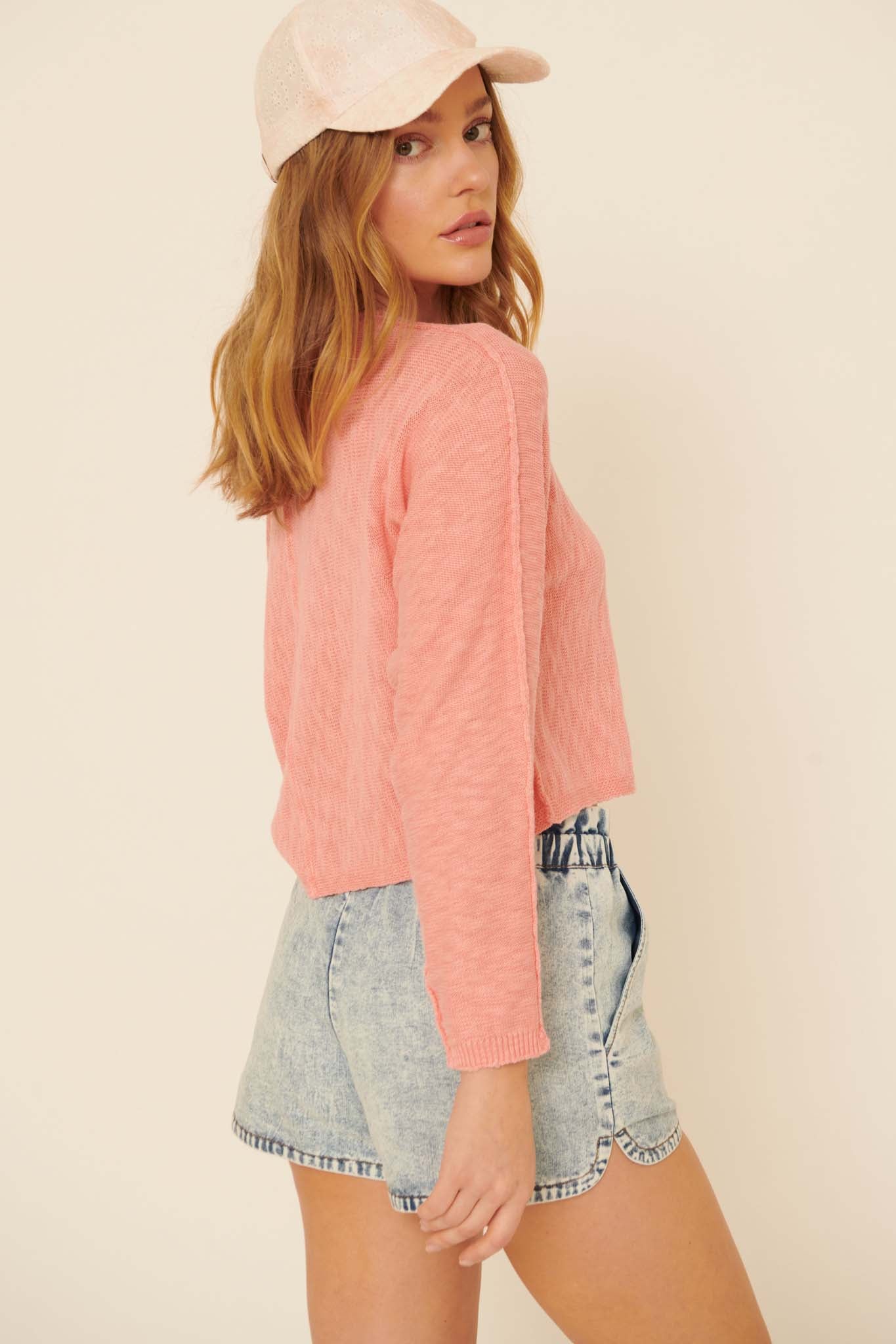 Sunset Drive Exposed-Seam Cropped Sweater - ShopPromesa