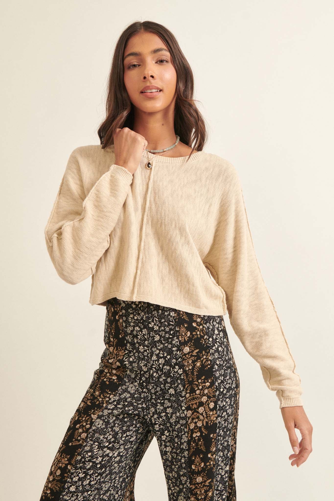 Sunset Drive Exposed-Seam Cropped Sweater - ShopPromesa